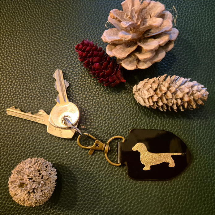 Keychain Dachshund Glossy Black - Gold